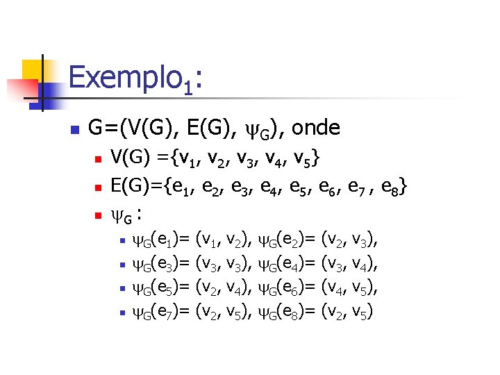 Exemplo 1: n G=(V(G), E(G), onde n n n V(G) ={v 1, v 2,