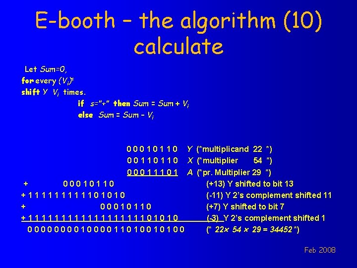 E-booth – the algorithm (10) calculate Let Sum=0, for every (Vi)s shift Y Vi
