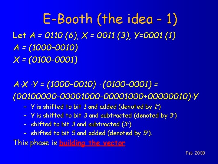 E-Booth (the idea - 1) Let A = 0110 (6), X = 0011 (3),