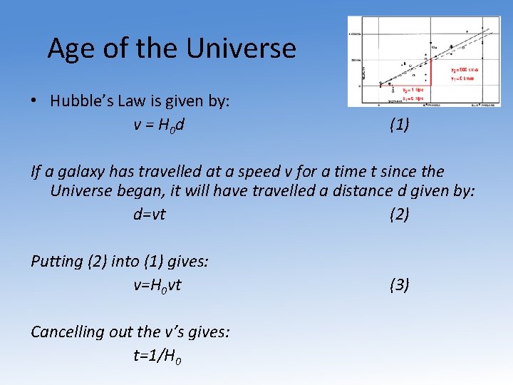 Age of the Universe • Hubbleʼs Law is given by: v = H 0