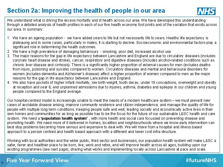 Section 2 a: Improving the health of people in our area We understand what