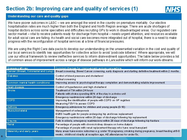 Section 2 b: Improving care and quality of services (1) Understanding our care and