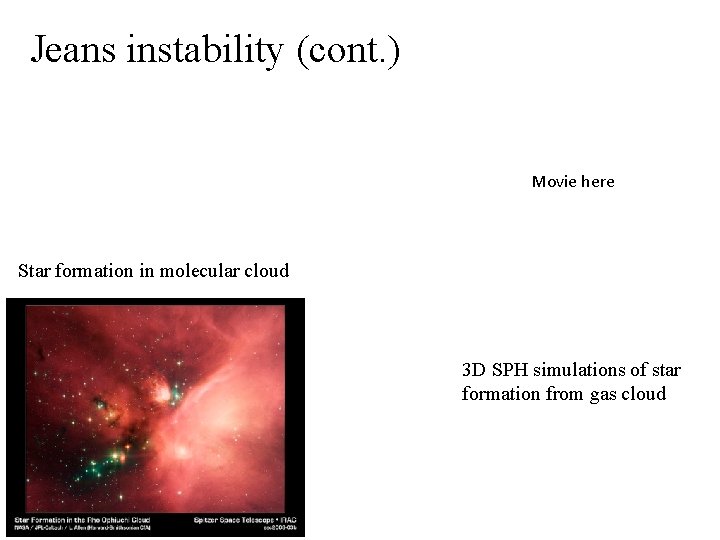 Jeans instability (cont. ) Movie here Star formation in molecular cloud 3 D SPH