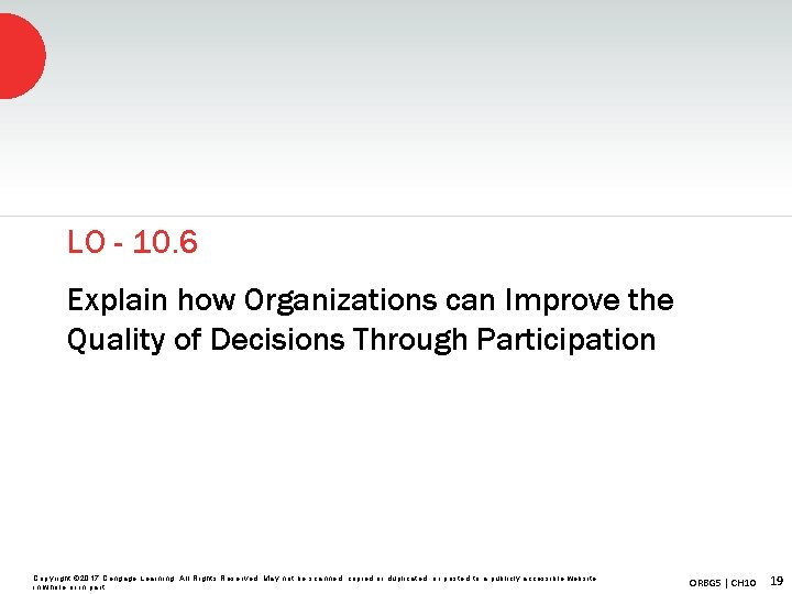 LO - 10. 6 Explain how Organizations can Improve the Quality of Decisions Through