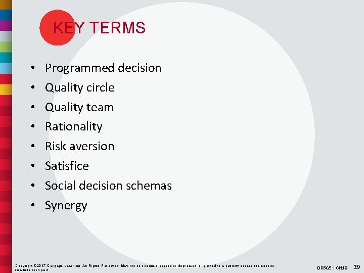 KEY TERMS • • Programmed decision Quality circle Quality team Rationality Risk aversion Satisfice