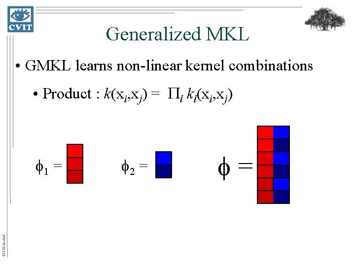 Generalized MKL • GMKL learns non-linear kernel combinations • Product : k(xi, xj) =