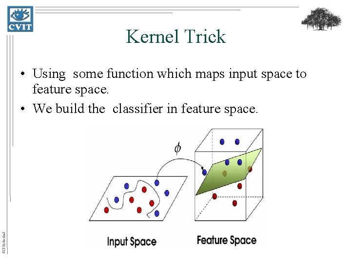 Kernel Trick IIIT Hyderabad • Using some function which maps input space to feature