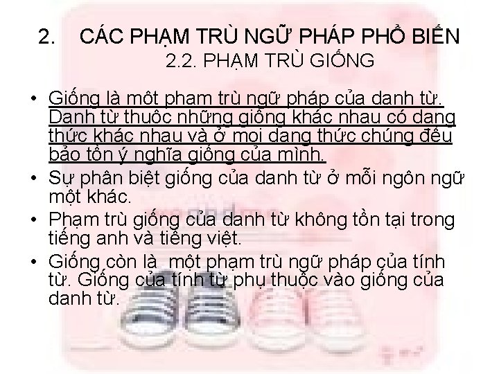 2. CÁC PHẠM TRÙ NGỮ PHÁP PHỔ BIẾN 2. 2. PHẠM TRÙ GIỐNG •