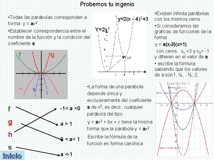 Probemos tu ingenio • Todas las parábolas corresponden a forma y = ax 2.