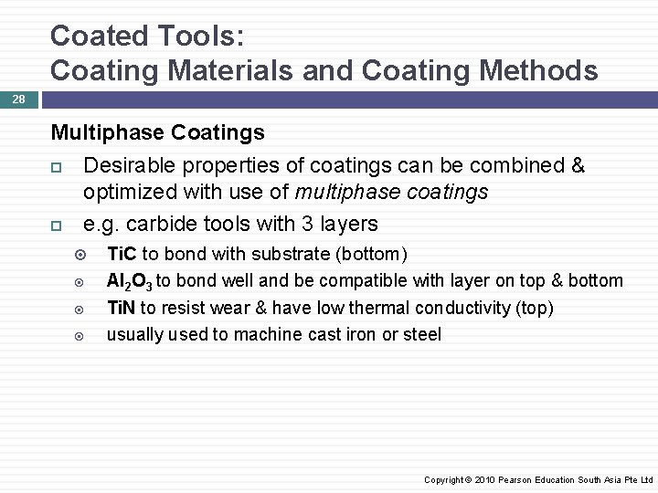 Coated Tools: Coating Materials and Coating Methods 28 Multiphase Coatings Desirable properties of coatings