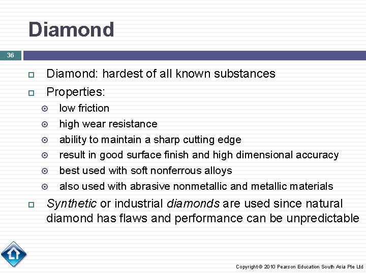 Diamond 36 Diamond: hardest of all known substances Properties: low friction high wear resistance