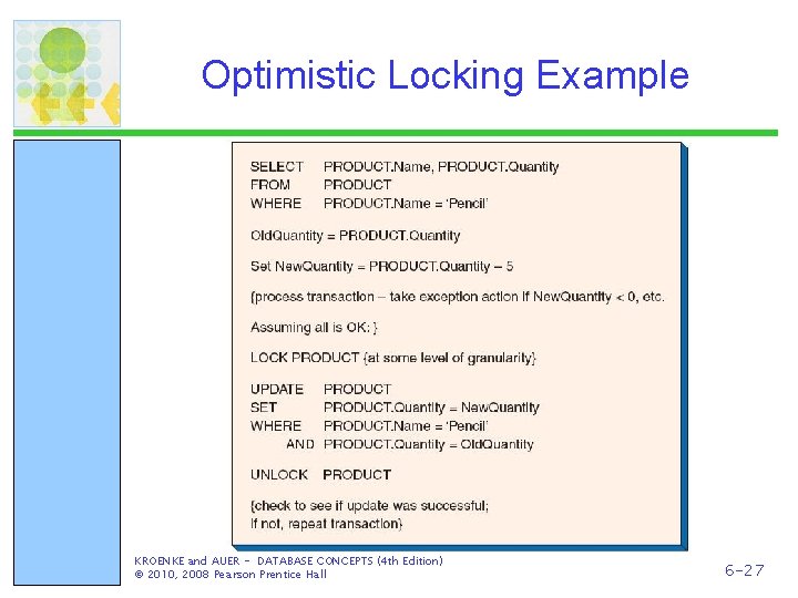 Optimistic Locking Example KROENKE and AUER - DATABASE CONCEPTS (4 th Edition) © 2010,