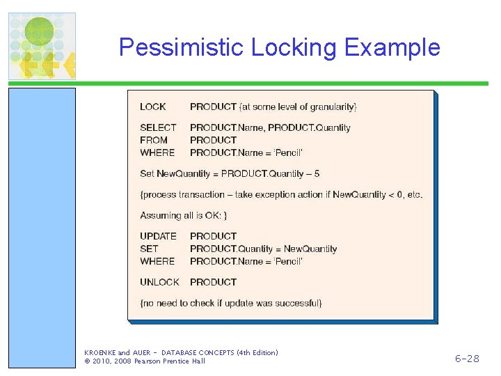 Pessimistic Locking Example KROENKE and AUER - DATABASE CONCEPTS (4 th Edition) © 2010,