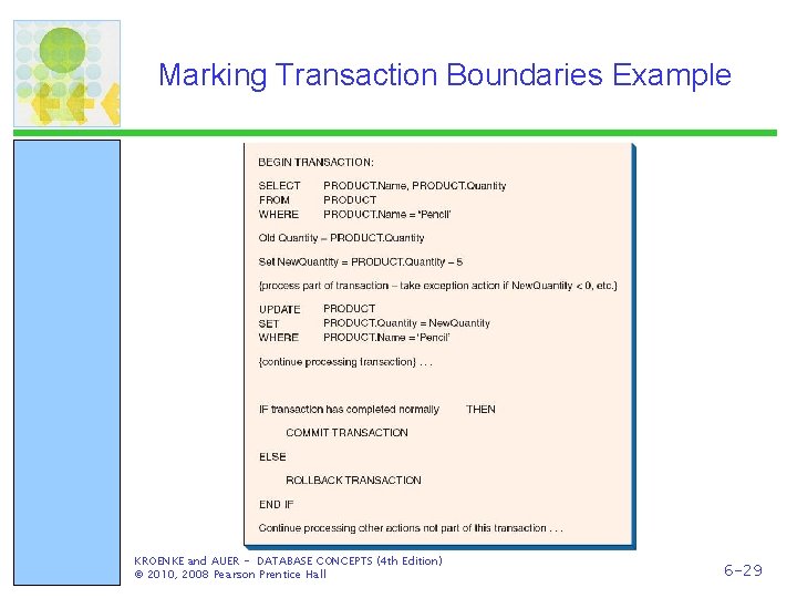 Marking Transaction Boundaries Example KROENKE and AUER - DATABASE CONCEPTS (4 th Edition) ©