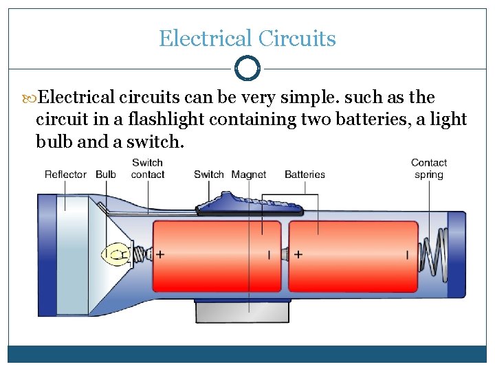 Electrical Circuits Electrical circuits can be very simple. such as the circuit in a Electrical Circuits Electrical circuits can be very simple. such as the circuit in a