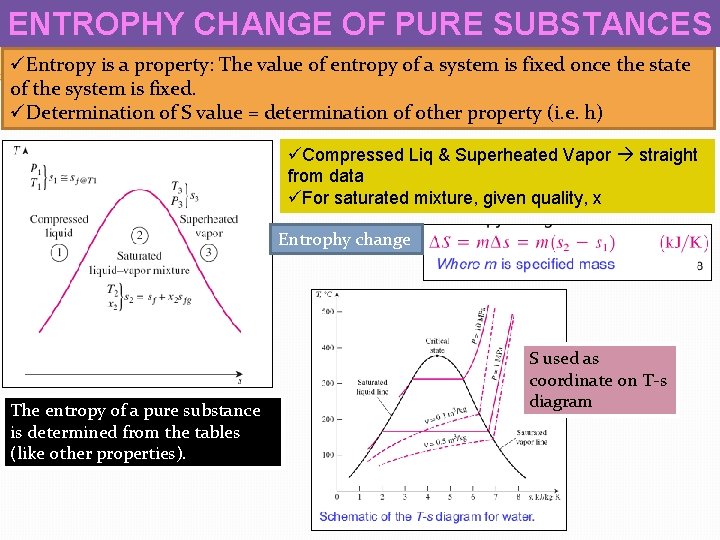 ENTROPHY CHANGE OF PURE SUBSTANCES üEntropy is a property: The value of entropy of