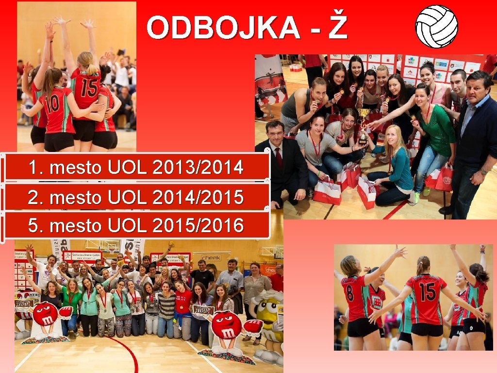 ODBOJKA - Ž 1. mesto UOL 2013/2014 2. mesto UOL 2014/2015 5. mesto UOL