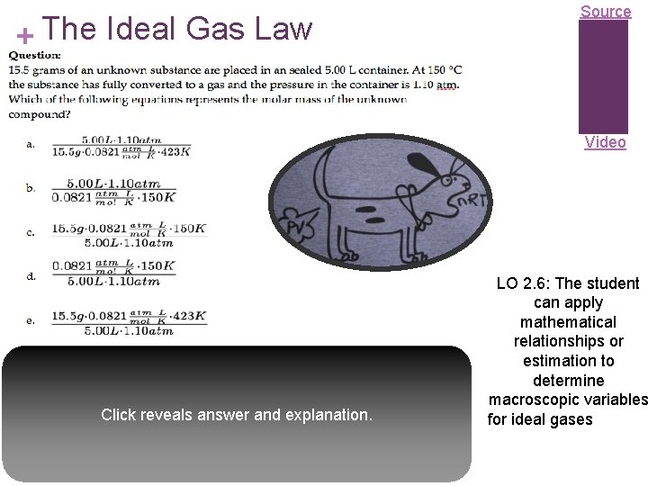 + The Ideal Gas Law Source Video Click reveals answer and explanation. LO 2.