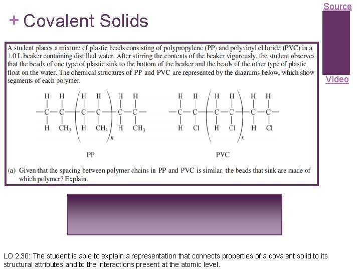 + Covalent Solids Source Video LO 2. 30: The student is able to explain