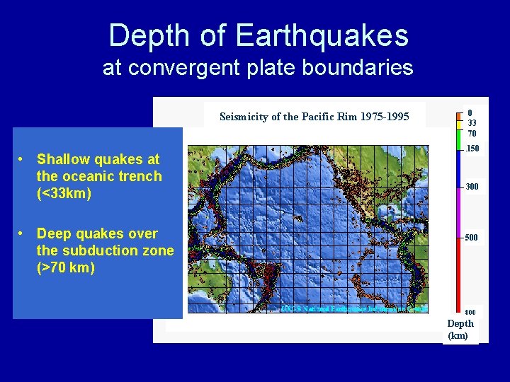Depth of Earthquakes at convergent plate boundaries Seismicity of the Pacific Rim 1975 -1995