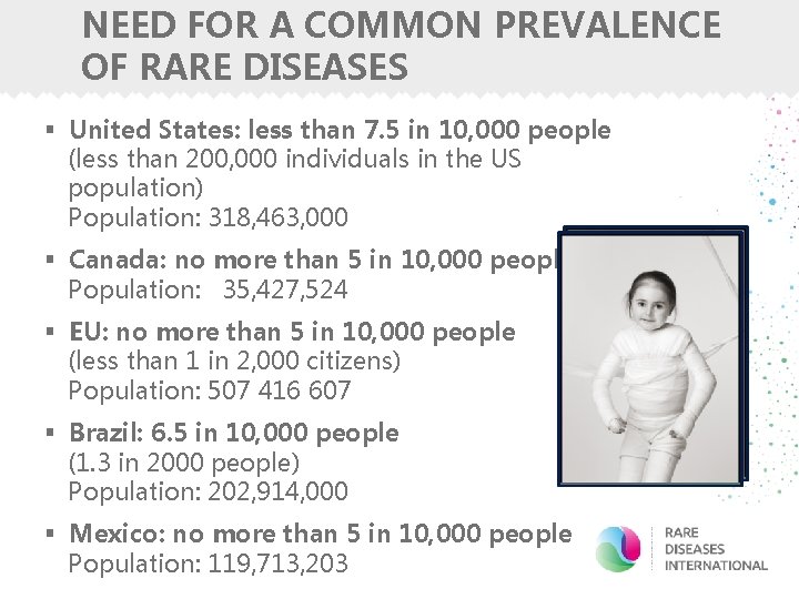 NEED FOR A COMMON PREVALENCE OF RARE DISEASES § United States: less than 7.