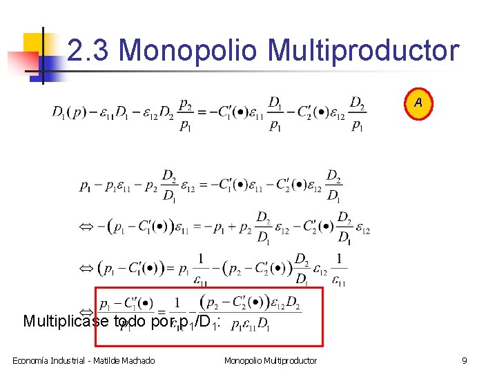 2. 3 Monopolio Multiproductor A Multiplicase todo por p 1/D 1: Economía Industrial -