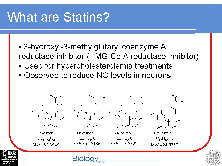 What are Statins? • 3 -hydroxyl-3 -methylglutaryl coenzyme A reductase inhibitor (HMG-Co A reductase