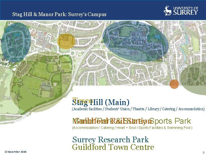 Stag Hill & Manor Park: Surrey’s Campus Tesco. Hill (Main) Stag (Academic facilities /