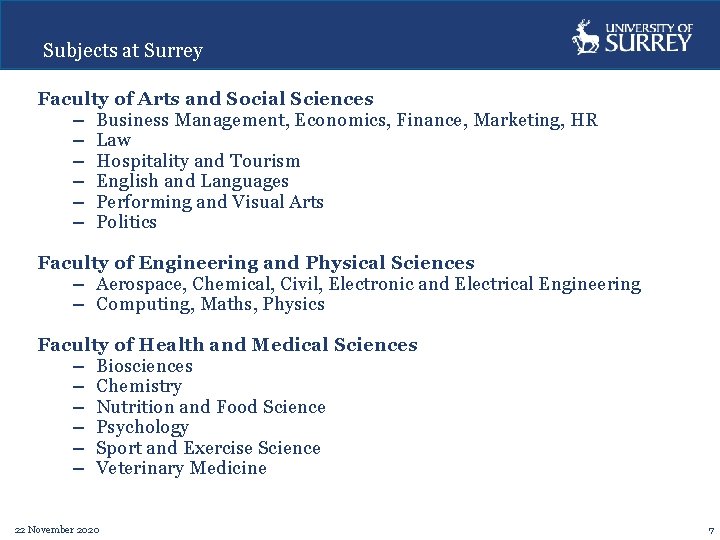Subjects at Surrey Faculty of Arts and Social Sciences – Business Management, Economics, Finance,