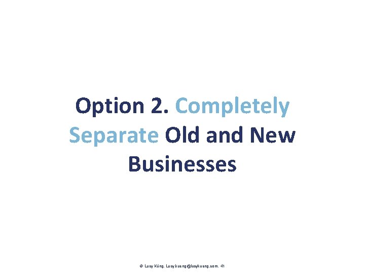 Option 2. Completely Separate Old and New Businesses Lucy Küng. Lucy. kueng@lucykueng. com. 41