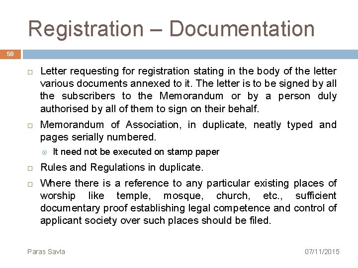 Registration – Documentation 50 Letter requesting for registration stating in the body of the