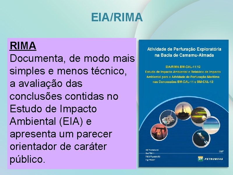 EIA/RIMA Documenta, de modo mais simples e menos técnico, a avaliação das conclusões contidas