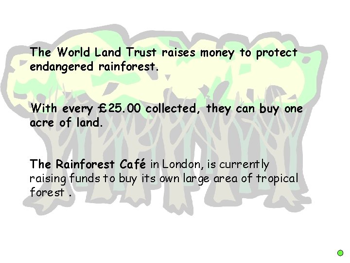 The World Land Trust raises money to protect endangered rainforest. With every £ 25.