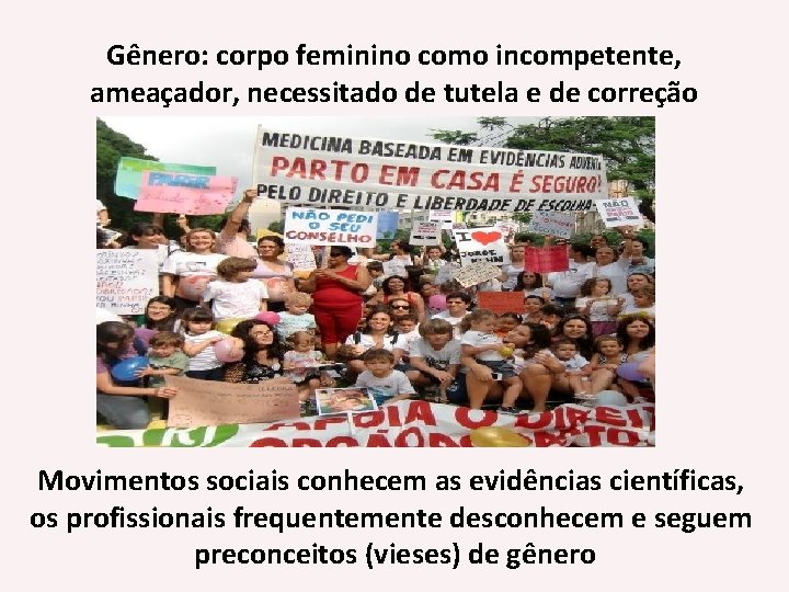 Gênero: corpo feminino como incompetente, ameaçador, necessitado de tutela e de correção Movimentos sociais