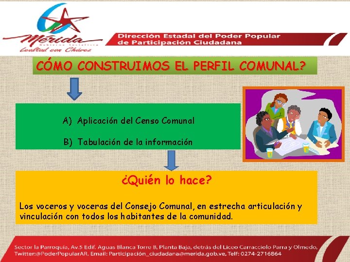 CÓMO CONSTRUIMOS EL PERFIL COMUNAL? A) Aplicación del Censo Comunal B) Tabulación de la