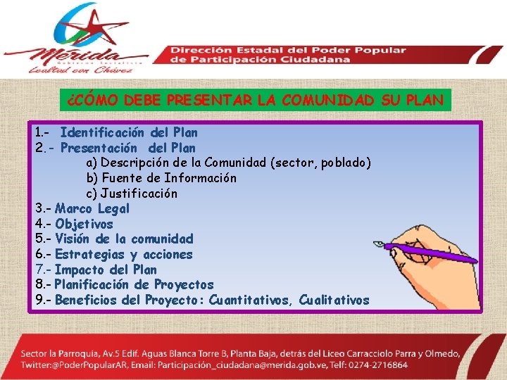 ¿CÓMO DEBE PRESENTAR LA COMUNIDAD SU PLAN 1. - Identificación del Plan 2. -