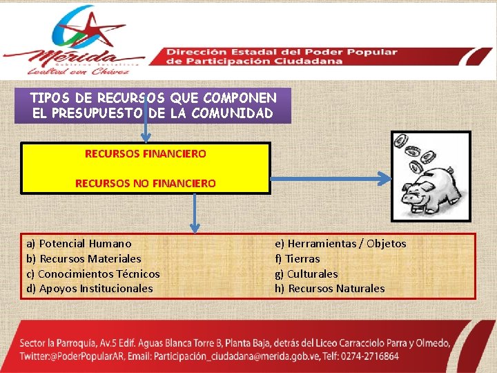 TIPOS DE RECURSOS QUE COMPONEN EL PRESUPUESTO DE LA COMUNIDAD RECURSOS FINANCIERO RECURSOS NO
