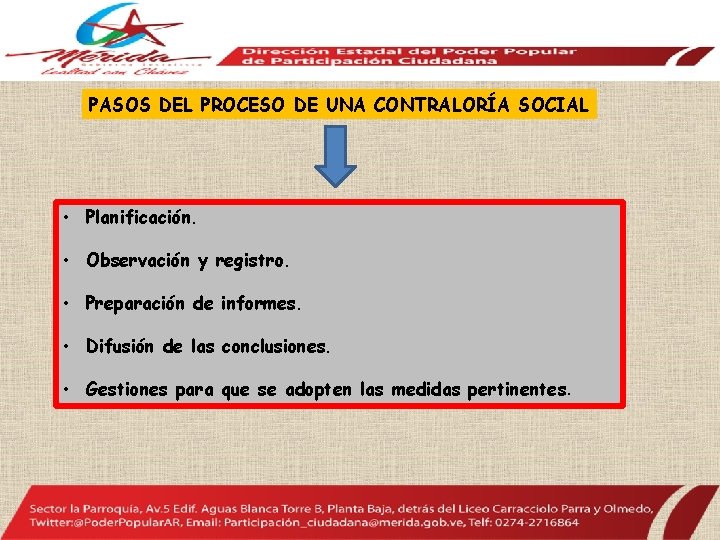 PASOS DEL PROCESO DE UNA CONTRALORÍA SOCIAL • Planificación. • Observación y registro. •