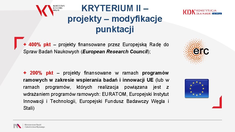 KRYTERIUM II – projekty – modyfikacje punktacji + 400% pkt – projekty finansowane przez