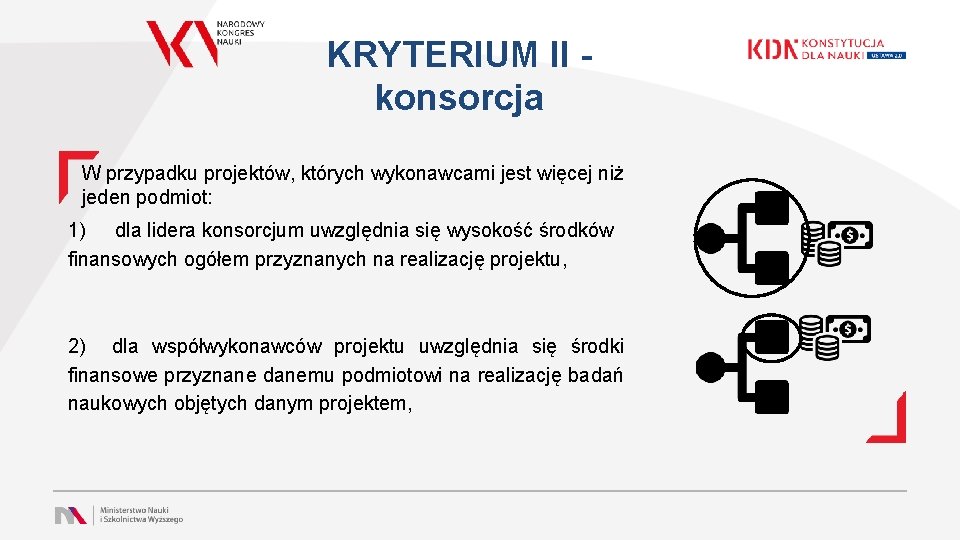 KRYTERIUM II - konsorcja W przypadku projektów, których wykonawcami jest więcej niż jeden podmiot: