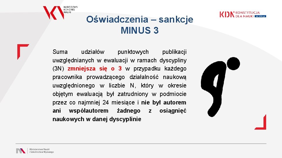 Oświadczenia – sankcje MINUS 3 Suma udziałów punktowych publikacji uwzględnianych w ewaluacji w ramach