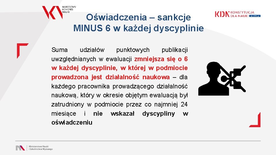 Oświadczenia – sankcje MINUS 6 w każdej dyscyplinie Suma udziałów punktowych publikacji uwzględnianych w