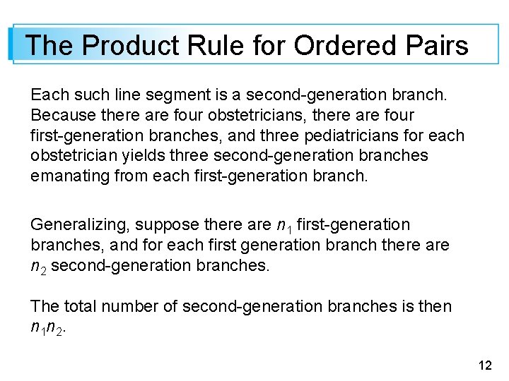 The Product Rule for Ordered Pairs Each such line segment is a second-generation branch.