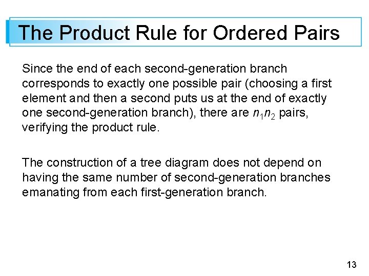 The Product Rule for Ordered Pairs Since the end of each second-generation branch corresponds