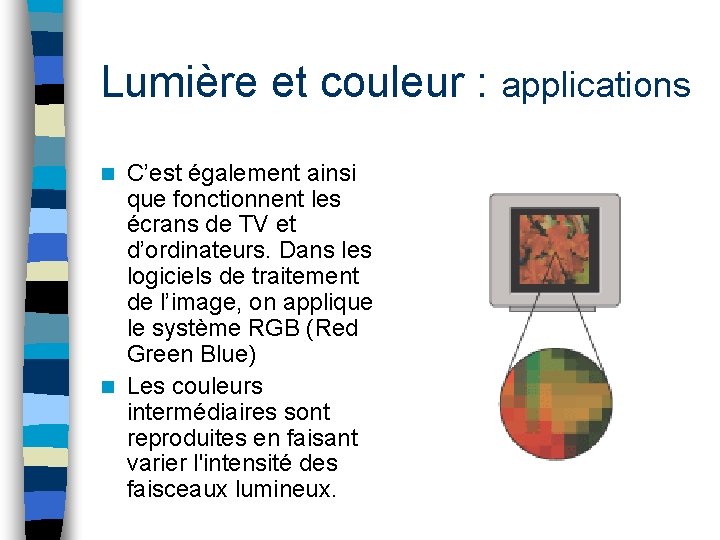 Lumière et couleur : applications C’est également ainsi que fonctionnent les écrans de TV