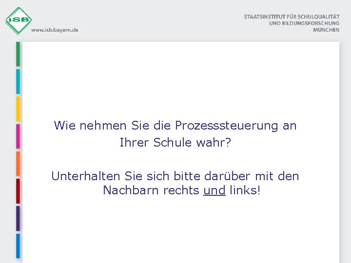 Wie nehmen Sie die Prozesssteuerung an Ihrer Schule wahr? Unterhalten Sie sich bitte darüber