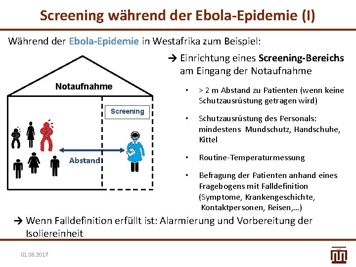 Screening während der Ebola-Epidemie (I) Während der Ebola-Epidemie in Westafrika zum Beispiel: → Einrichtung