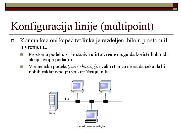 Konfiguracija linije (multipoint) o Komunikacioni kapacitet linka je razdeljen, bilo u prostoru ili u