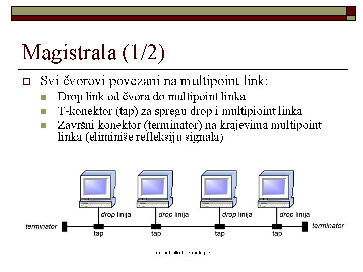 Magistrala (1/2) o Svi čvorovi povezani na multipoint link: n n n Drop link