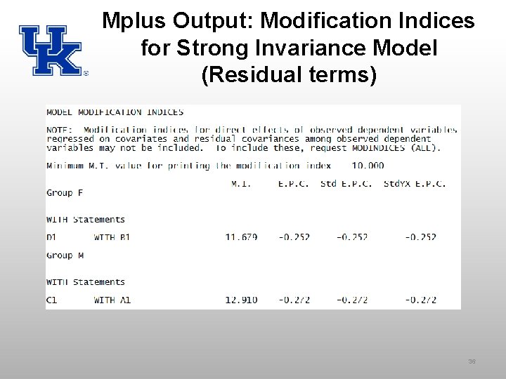 Mplus Output: Modification Indices for Strong Invariance Model (Residual terms) 36 